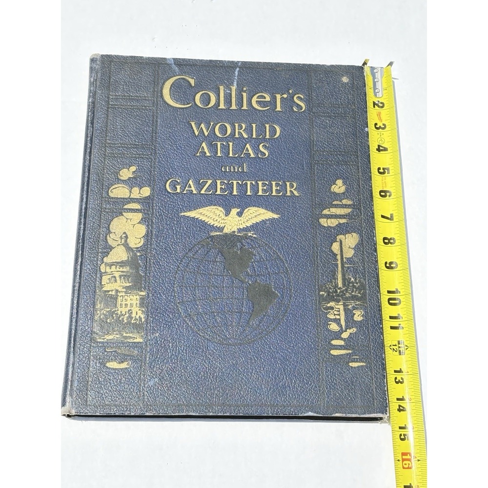 Colliers World Atlas And Gazetteer Book 1940 EUC Pre WW II Hardcover Blue Gold